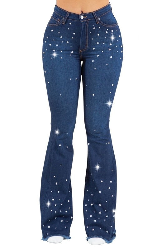 Vegas Glam Bell Bottom High Stretch Dark Jeans 30" Inseam