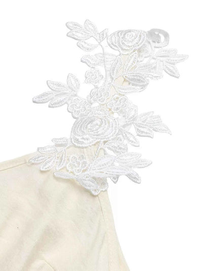 Slit Maxi Dress - Tie Waist Lace Trim Detail