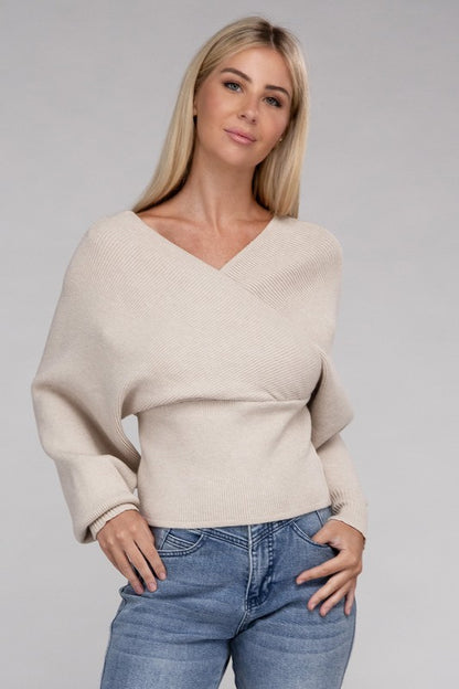 Cross-Wrap Viscose Long Sleeve Pullover Sweater