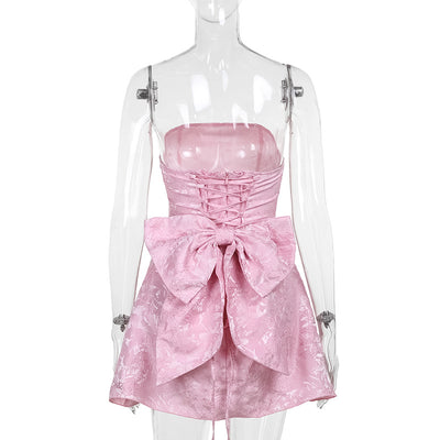 Jacquard Strapless Bow Mini Dress - Prom Gown 2026