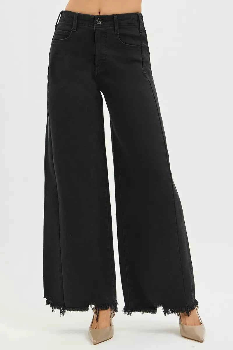 RISEN High Rise Palazzo Jeans - Tummy Control Frayed Hem