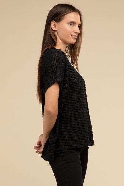 Dolman Short Sleeve Jacquard Sweater - Fashions Envy