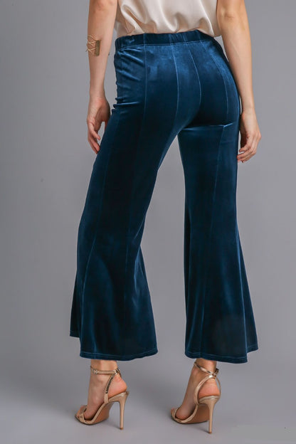 Peacock Blue High Rise Elastic Waist Flare Pants