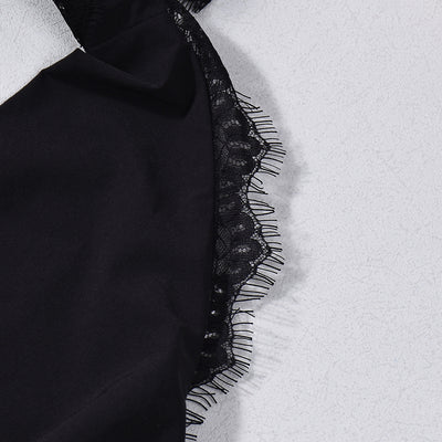 Backless Halter Crop Top - Deep V-Neck Black Style