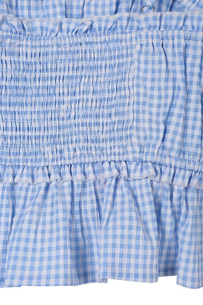 Blue Gingham Pattern Tank Top