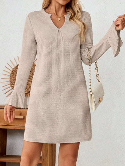 Notched Flare Sleeve Mini Dress in Dust Storm