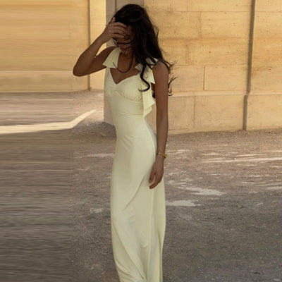 V-Neck Maxi Dress with Lace-Up Waist - Elegant Style - Fashions Envy