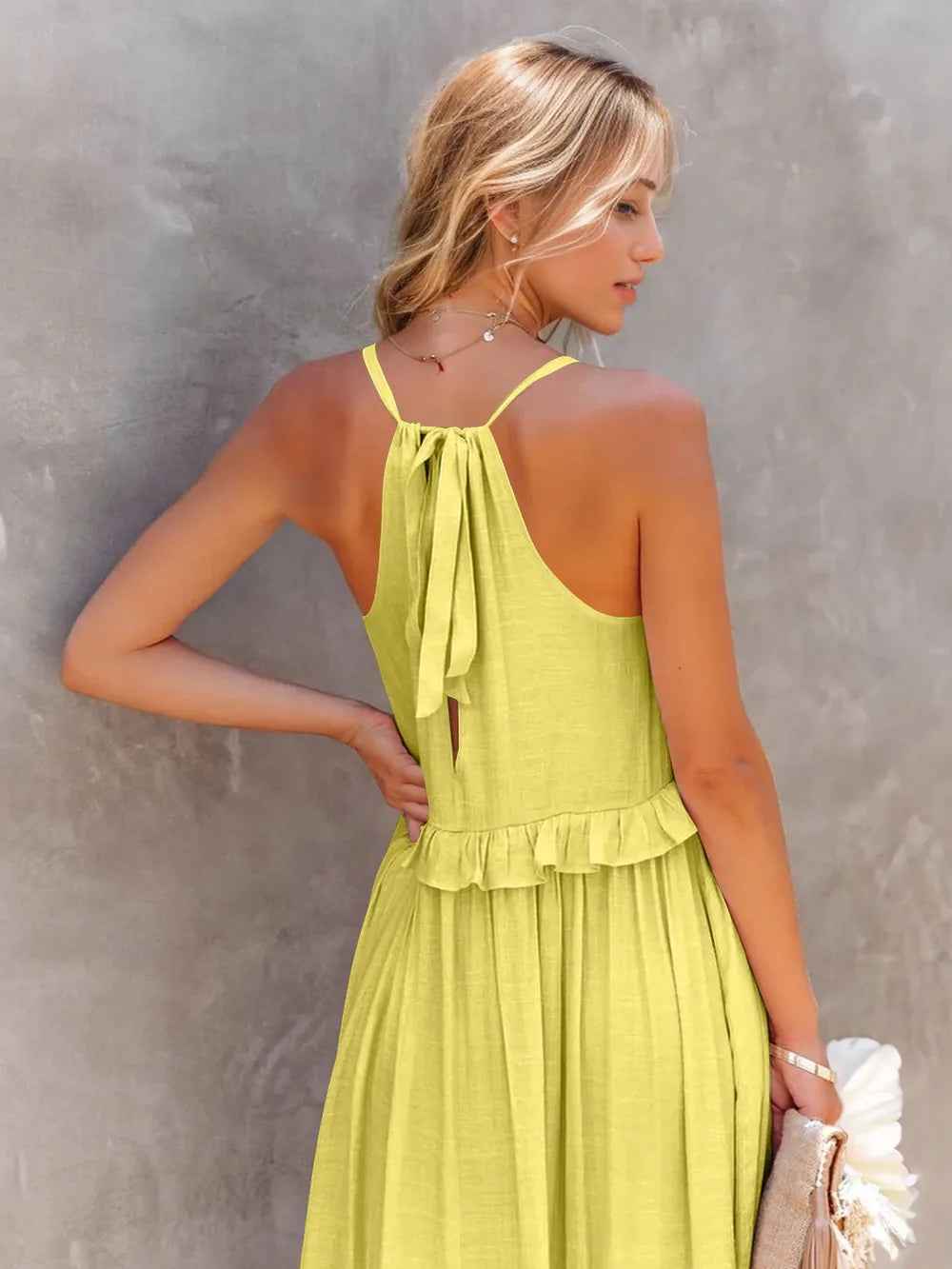 Smocked Tiered Ruffle Maxi Dress - Sleeveless with Pockets