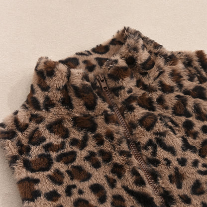 Leopard Print Crop Vest - Zip Front Fleece - Fashions Envy