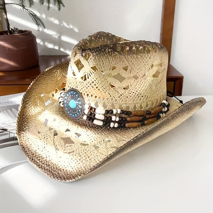 Retro Fashion Large Eaves Curved Edge Hard Straw Western Cowboy Hat