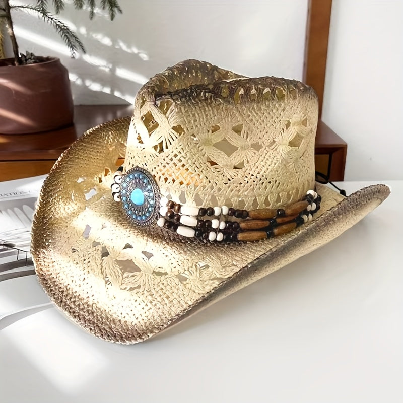 Retro Fashion Large Eaves Curved Edge Hard Straw Western Cowboy Hat