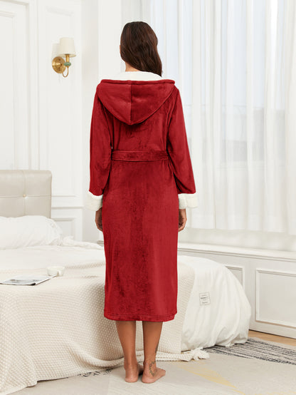 Fleece Bathrobe - Warm Hooded Robe with Pockets