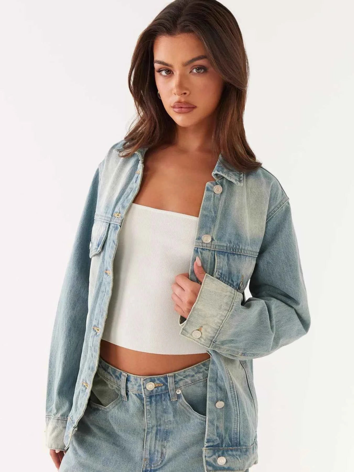 Button Up Denim Jacket and Jeans Set