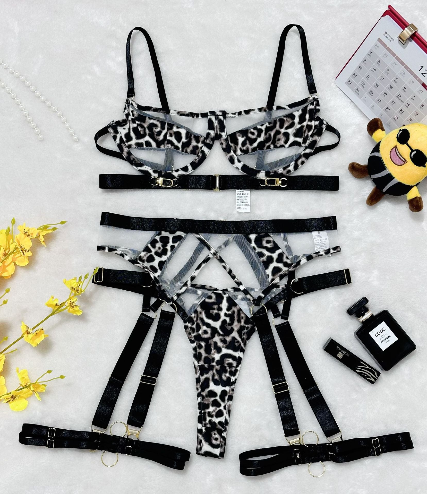 Leopard Print Lingerie - Mesh Waist Shaping Set - Fashions Envy