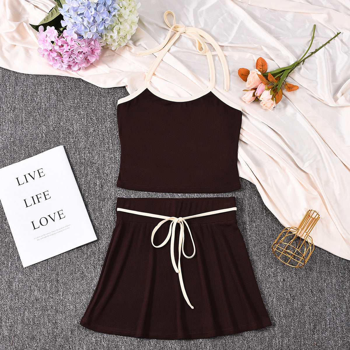Crop Top and Skirt Set - Contrasting Mini Dress Outfit