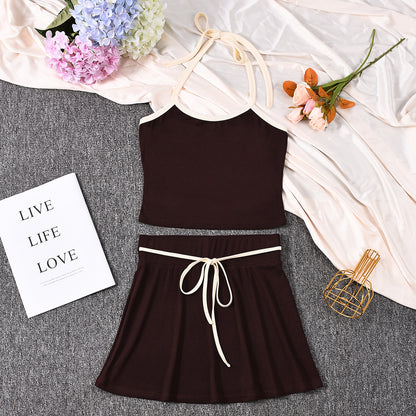 Crop Top and Skirt Set - Contrasting Mini Dress Outfit