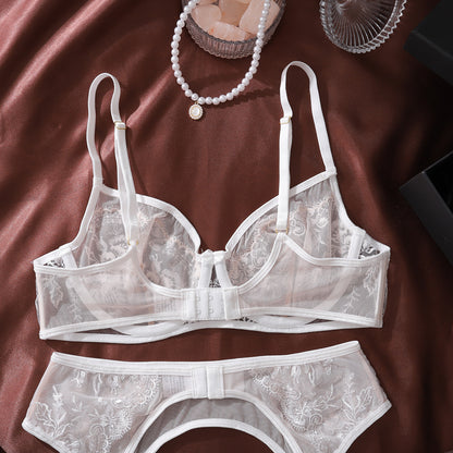 Sheer Lingerie Set - Embroidered Mesh Bra