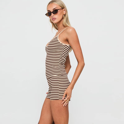 Slim Fit striped Halter Mini Shorts Set