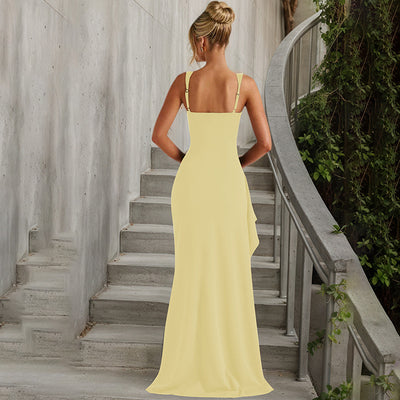 Backless Evening Dress - Strap High Slit Gown - Fashions Envy