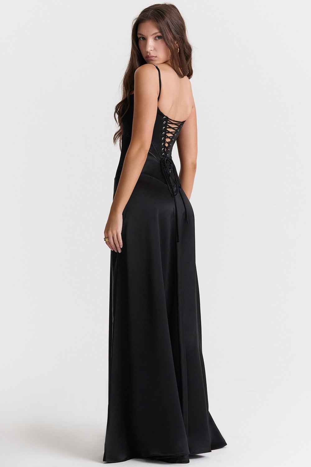 Corset Back Maxi Dress - Spaghetti Strap Slim Fit Camisole Gown