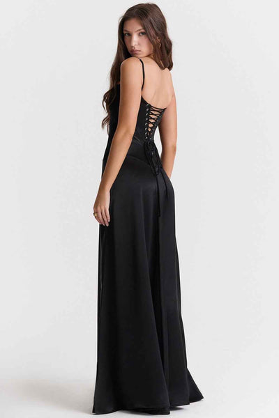 Corset Back Maxi Dress - Spaghetti Strap Slim Fit Camisole Gown
