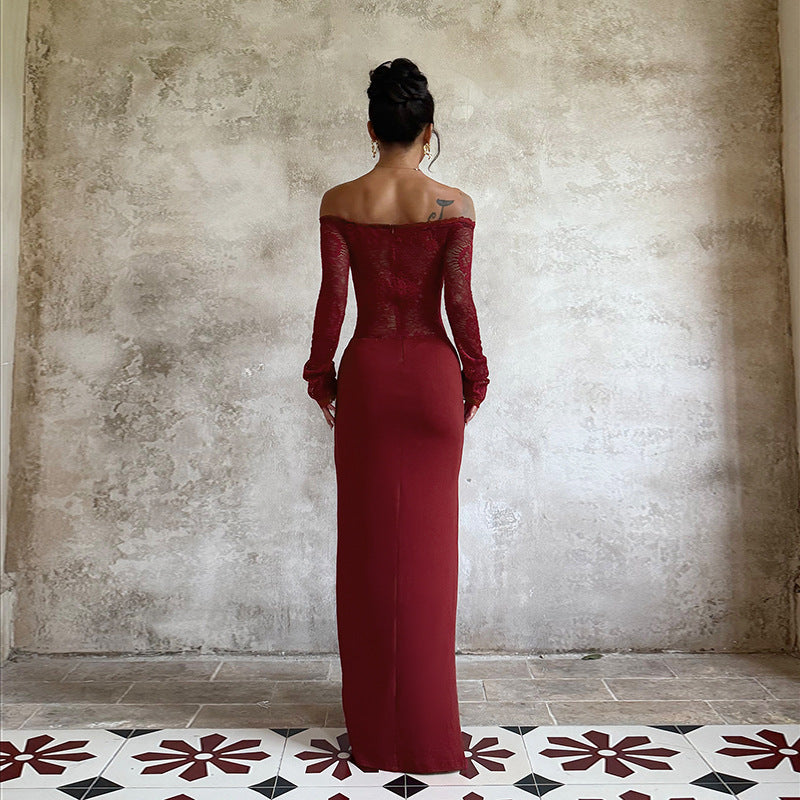 Off Shoulder Bodycon Dress - Lace Long Sleeve Wrap - Fashions Envy