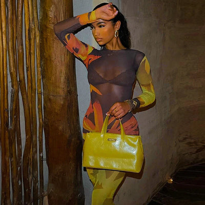 Mesh Maxi Dress - Sheer Long Sleeve Bodycon Dress