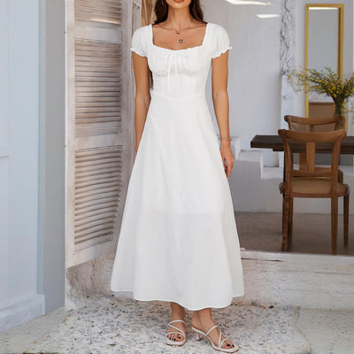 Women's Bohemian Backless Flowy Ruffled Maxi Dress with Adjustable Belt - Summer Vacation