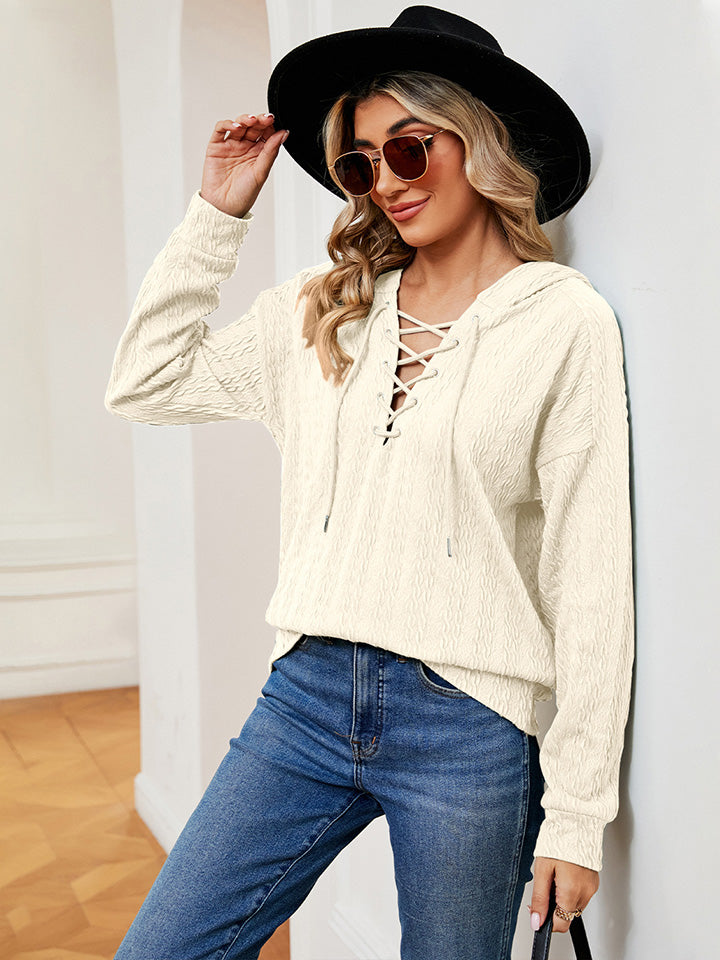 Lace-Up Long Sleeve Hoodie - Fashions Envy