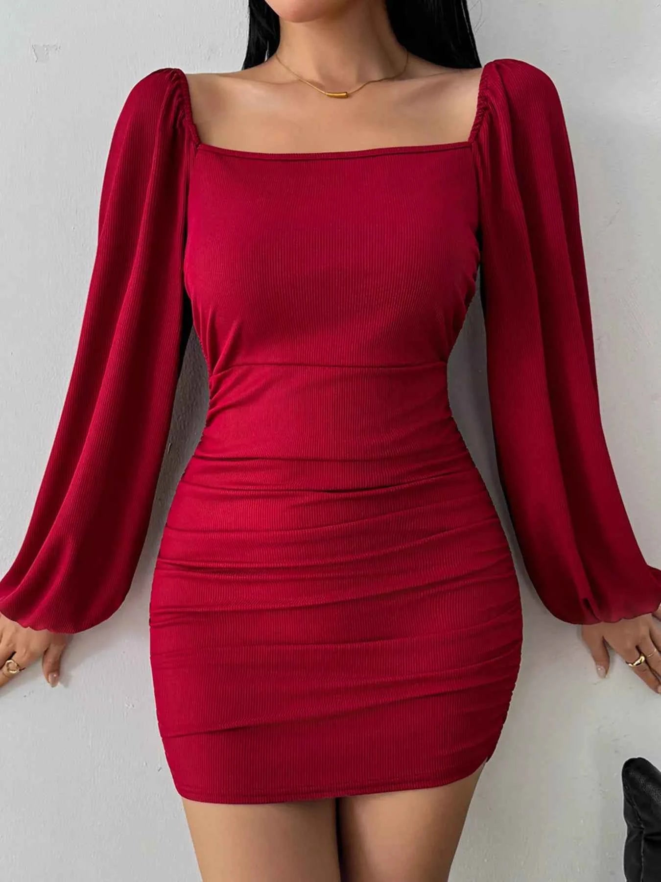 Backless Square Neck Long Sleeve Dress