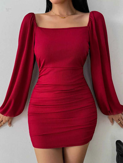 Backless Square Neck Long Sleeve Dress