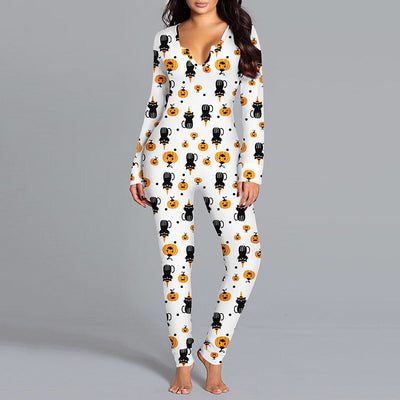 Halloween Jumpsuit Pajamas - Long Sleeve Printed Loungewear