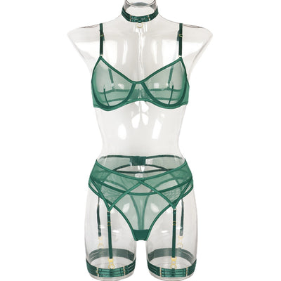 Mesh Garter Set - 4PC Intimate Set with Choker Collar