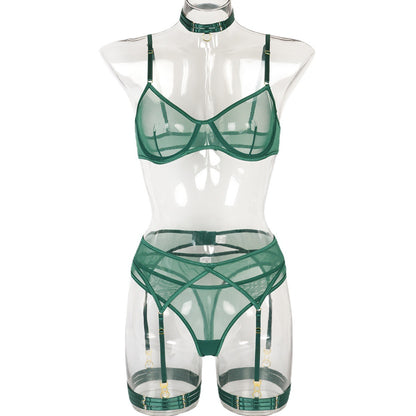 Mesh Garter Set - 4PC Intimate Set with Choker Collar