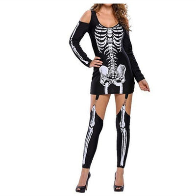 Skeleton Print Sexy Off-shoulder Halloween Costume
