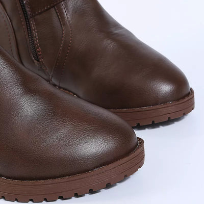 Round Toe Block Heels Boots - Fashions Envy
