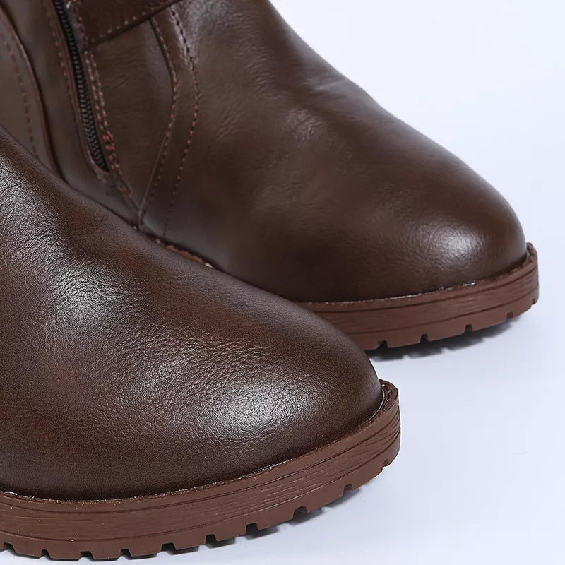Round Toe Block Heels Boots - Fashions Envy