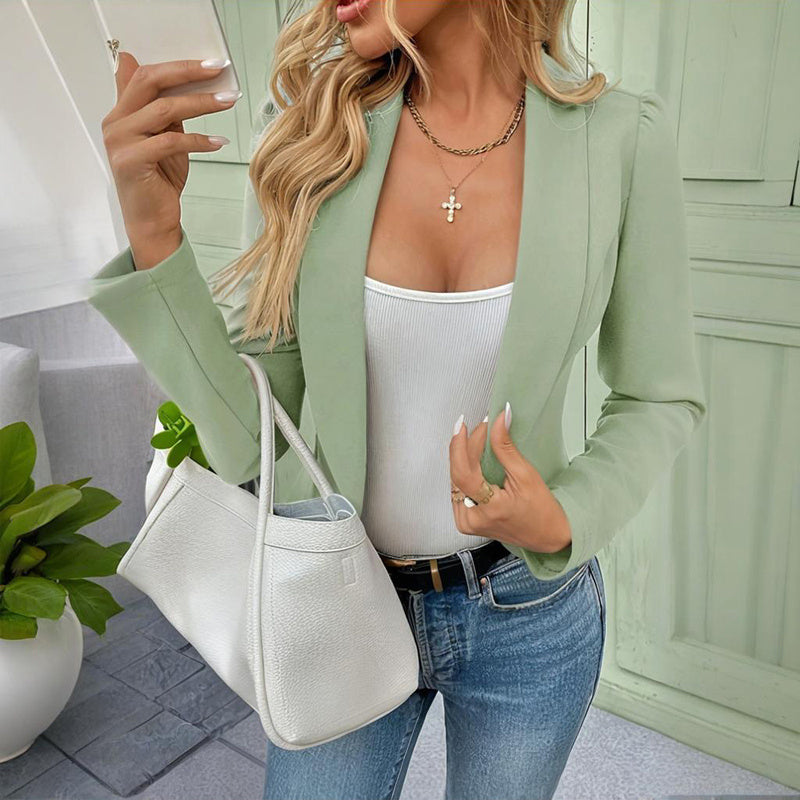 Women's Lapel Sport Blazer - Button Front Spring Jacket - Fashions Envy