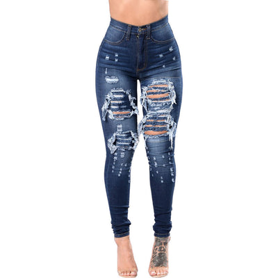 Women's Ripped Denim Pants - Washed Distressed Jeans