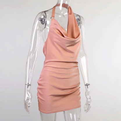 Satin Backless V-Neck Sleeveless Summer Party Mini Dress