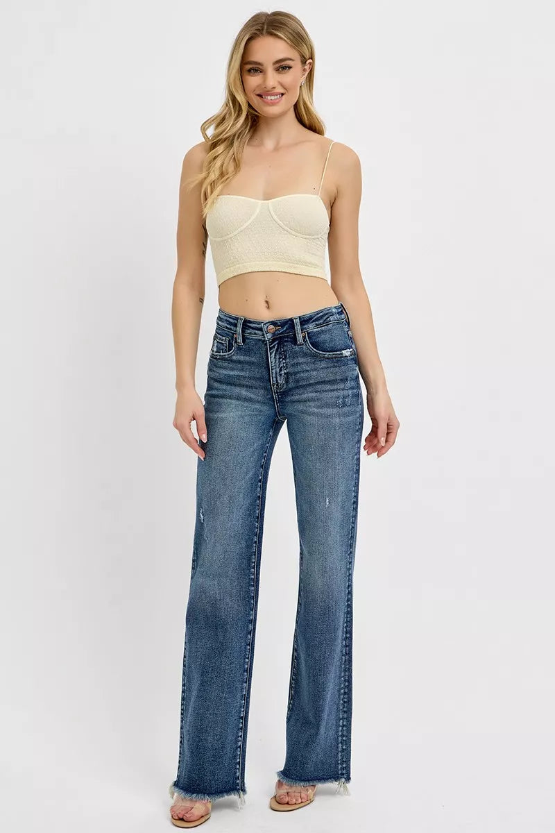 RISEN High Rise Straight Jeans - Tummy Control Long Inseam - Fashions Envy