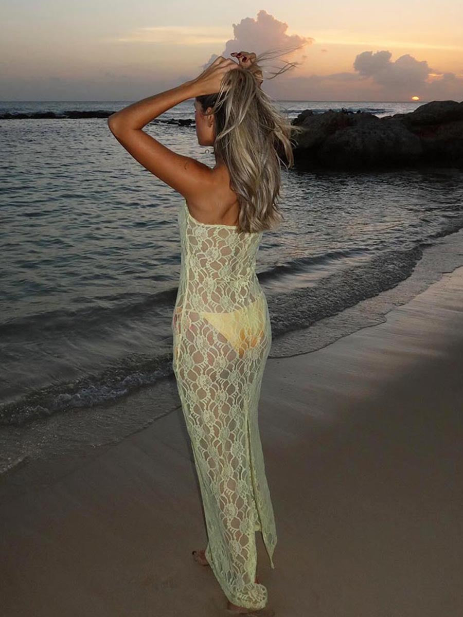 Lace Tube Top Dress - See-Through Elegant Style - Fashions Envy