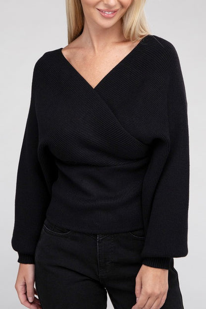 Cross-Wrap Viscose Long Sleeve Pullover Sweater