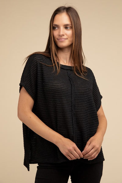 Dolman Short Sleeve Jacquard Sweater - Fashions Envy