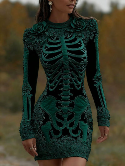 Skeleton Mini Dress - 3D Floral Halloween Costume