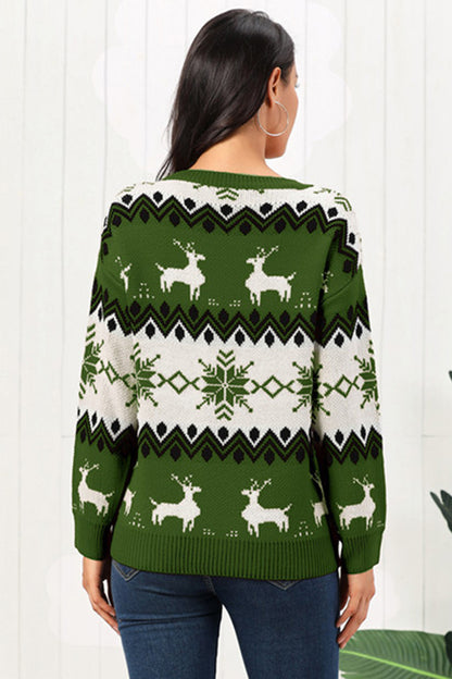 Reindeer Round Neck Sweater - Fashions Envy