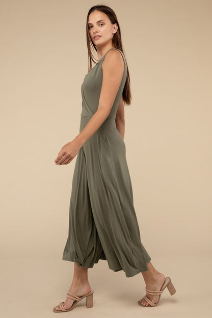 Surplice Neckline Sleeveless Relaxed Jumpsuit