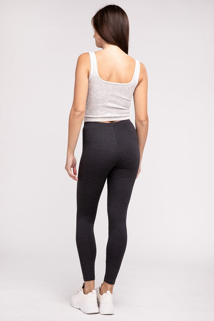 Premium Cotton Elastic Waist Fitted Full-Length Leggings