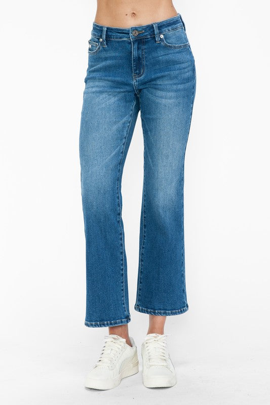 Medium Blue Full Size Cat's Whiskers Mid Rise Ankle Jeans