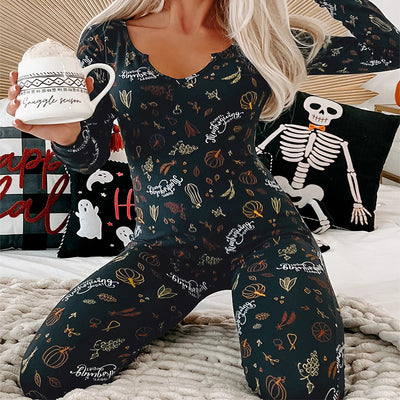 Halloween Jumpsuit Pajamas - Long Sleeve Printed Loungewear